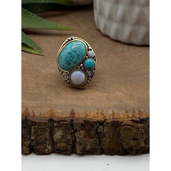 Sterling Silver Multi-Gemstone Size 5 Ring Turquoise Topaz - Picture 3 of 5